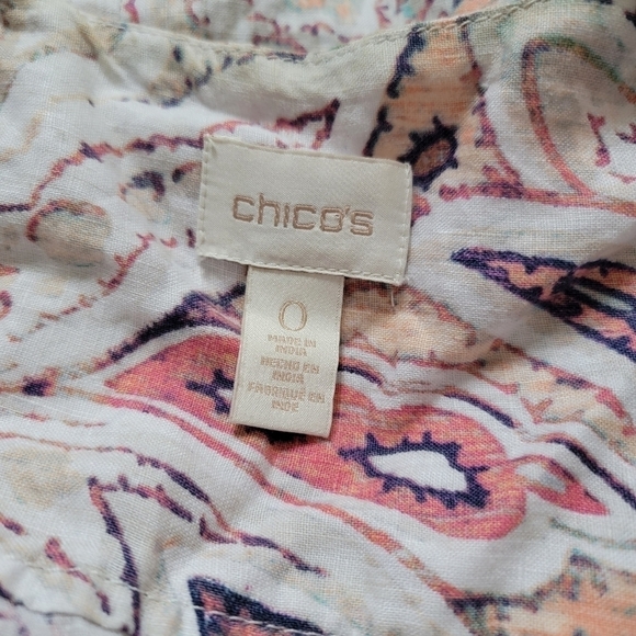 ✨CL Chico's 100% Linen Paisley Pastel Color Print Full Zip 3/4 Sleeve Blazer 0 - Picture 10 of 13